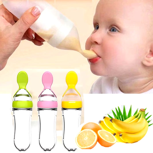 Safe Useful Silicone Baby Bottle with Spoon Food Supplement Rice Cereal Bottles Squeeze Spoon Milk Feeding Bottle Cup