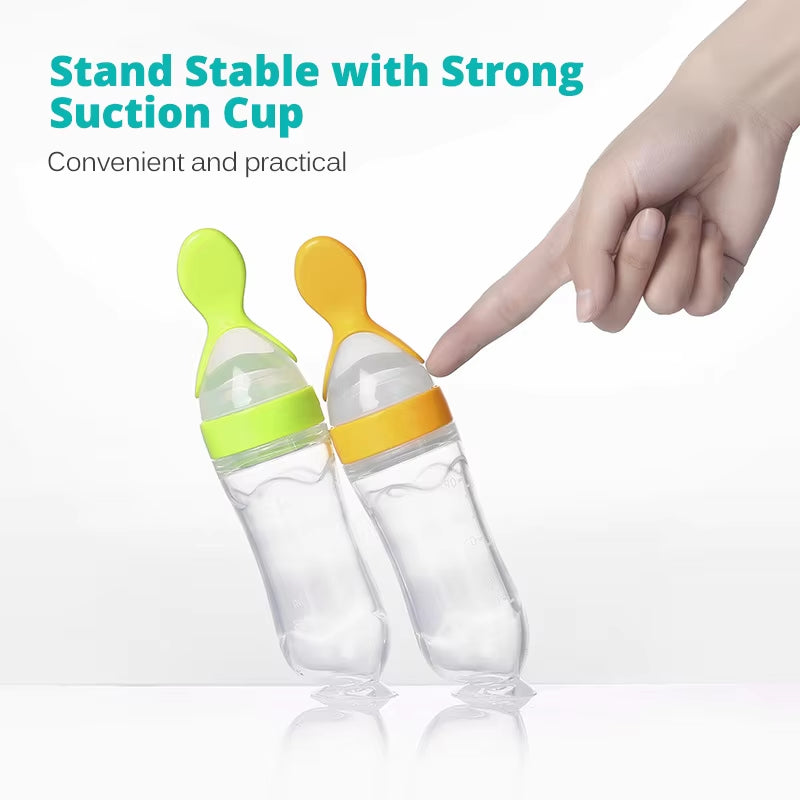 Safe Useful Silicone Baby Bottle with Spoon Food Supplement Rice Cereal Bottles Squeeze Spoon Milk Feeding Bottle Cup